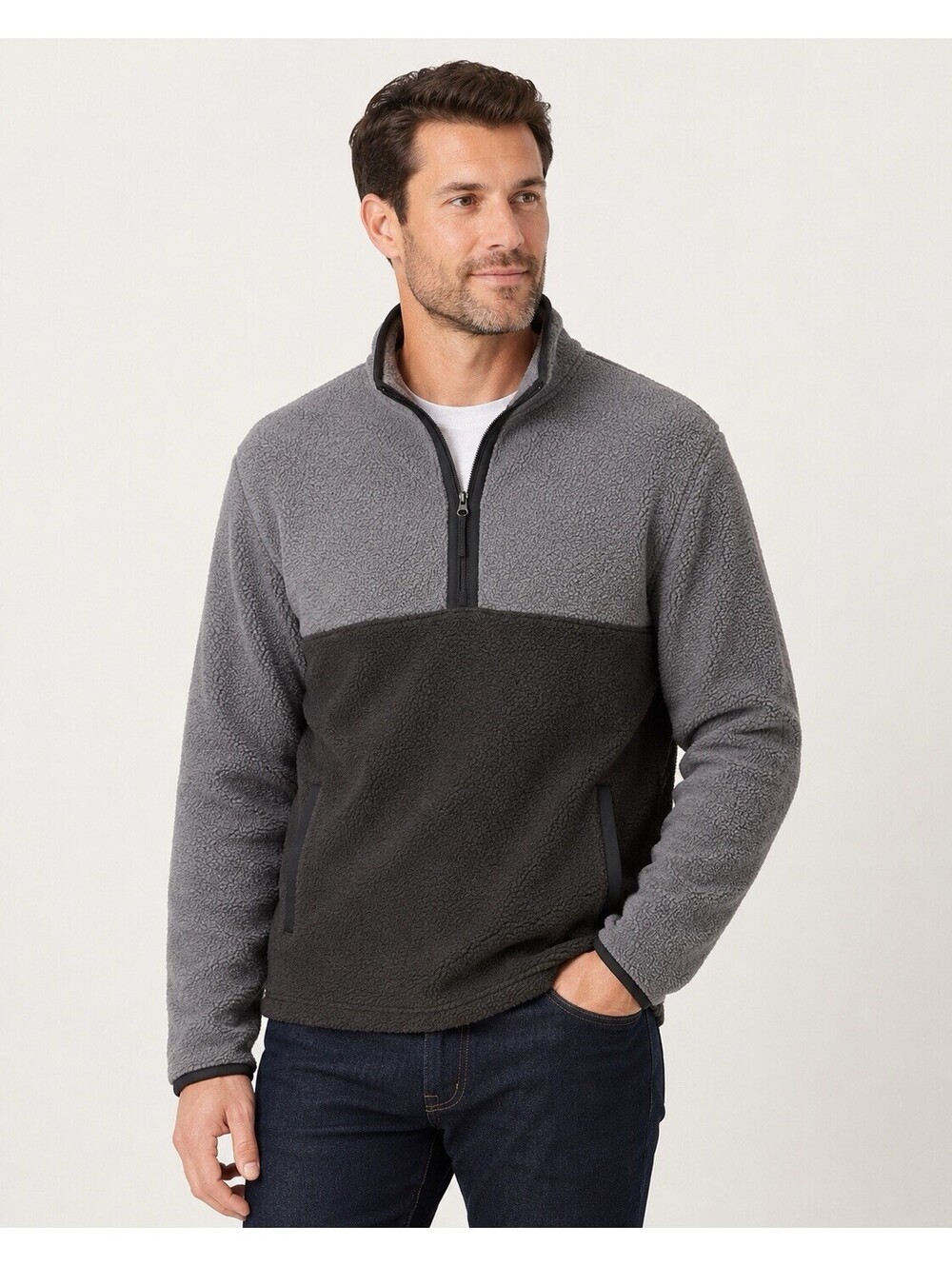 Sonoma Medium Gray Black Sherpa Fleece 1/4 Zip Pullover